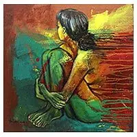 WaitingExpressionist Female Nude Painting from Bali Artist Free Shipping