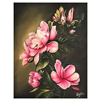 Whispers of BloomGreen and Pink Oil on Canvas Painting of Spring Flowers Bargain