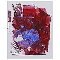 Union IIIOriginal Red and Blue Expressionist Painting from India In Demand