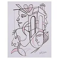 Viral Modern LifeModern Black and White Cubist Painting from India