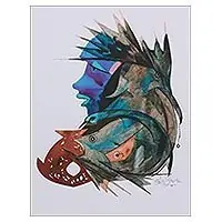 UnionMulticolored Signed Cubist Painting from India Don’t Miss Out