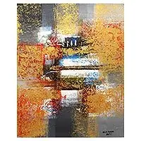 Trending Great GlorySigned Abstract Unstretched Painting with Warm Colors