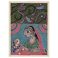 Unconditional LoveMother and Child Madhubani Painting on Handmade Paper Latest