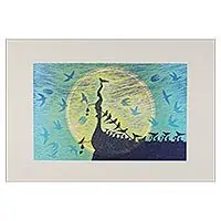 Under the Moonlight IIBuddhist Nature Theme Thai Woodcut Print Hot Picks
