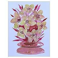 Amber BlossomPink and Yellow Expressionist Signed Flower Painting Express Delivery