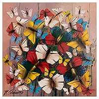 Tropical ButterfliesSigned Modern Freestyle Oil Painting of Tropical Butterflies Limited Edition