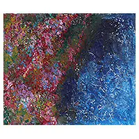 Valley of FlowersSigned Acrylic and Watercolor Abstract Painting from India Top Rated
