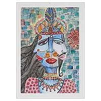 AmorousnessSigned Watercolor Painting on Handmade Paper from India Seasonal Sale