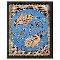 Underwater BeautyUnderwater Madhubani Painting on Handmade Paper Free Shipping