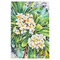 White Frangipani IIIStretched Impressionist Watercolor Painting of White Flowers Direct From Manufacturer