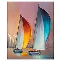 Yacht RacingSigned Impressionist Oil on Canvas Seascape Painting Time-Limited