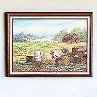 Trusted Brand Harvest TimeFramed Impressionist Landscape Oil Painting of Costa Rica