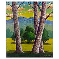 Volcano in the DistanceMountain Scene Acrylic on Canvas Painting Original