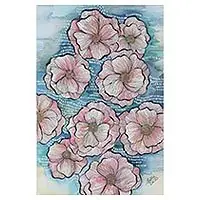 Viral Night BlossomsFloral-Themed Watercolor Painting on Paper