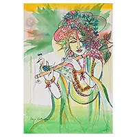 VanvihariOriginal Watercolor and Acrylic Lord Krishna Painting Popular
