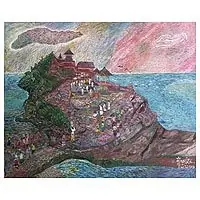 While Supplies Last Tanah LotSigned Naif Painting of Tanah Lot in Bali (2019)