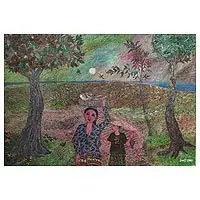 Trending FishingSigned Naif Painting of Two Villagers (2019)