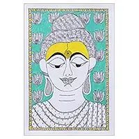 Warranty Included Buddha at PeaceSigned Madhubani Painting of Buddha from India