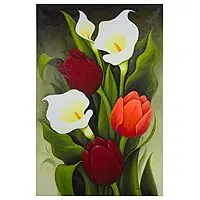 Tulips and Calla Lilies ILimited Edition Floral Oil Painting from Mexico Today Only