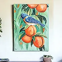 American BluebirdSigned Nature-Themed Impressionist Oil Painting of Bird Fan Favorite