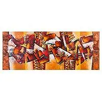 Weekend Sale Tallán MythologyUnique Abstract Oil Painting in Brown and Gold from Peru