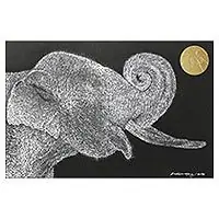 Weekend Sale Pray to the MoonSigned Painting of an Elephant with a Golden Moon
