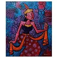 Wholesale Serimpi DanceSigned Original Painting of a Javanese Serimpi Dancer