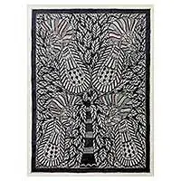 While Supplies Last Love for Nature IIBlack and White Madhubani Style Painting from India