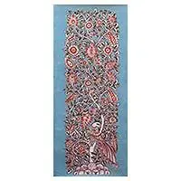Trending Pink BreezeHand Painted Kalamkari Artwork of Tree with Peacock