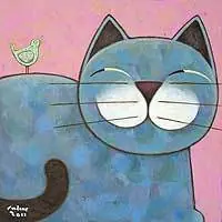 Wholesale How Are You?Naif Acrylic Painting of a Blue-Grey Cat from Thailand