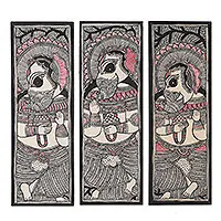 Weekend Sale GanapatiMadhubani Triptych Painting of Hindu God Ganapati Ganesha