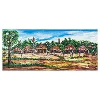 Village SceneSigned Village Scene Impressionist Painting from Ghana Affordable