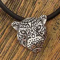 Top Rated Stylized JaguarSterling Silver Spotted Jaguar Pendant Necklace from Mexico
