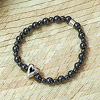 Cool HeartHematite Stretch Bracelet with Taxco Silver Heart Pendant Bulk Order