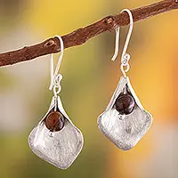 While Supplies Last Sunset EchoesModern Tiger's Eye Silver Abstract Leaf Dangle Earrings