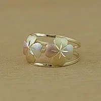 Good Luck Leaves10k Gold Four-Leaf Clover Cocktail Ring from Brazil Modern