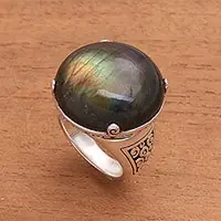 Cosmic DomeLabradorite Domed Cocktail Ring from Bali Reduced Price