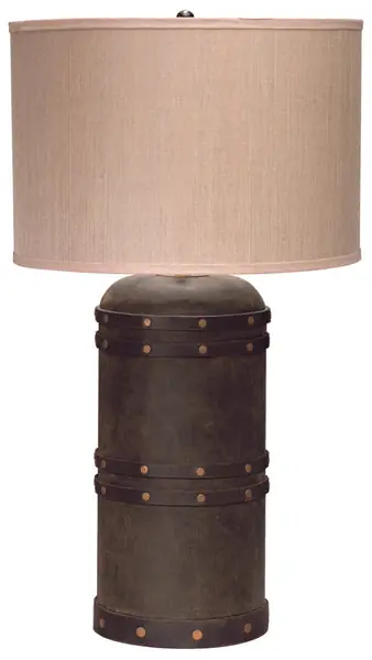BarrellLeatherTableLampWithElephantHempShade New Release
