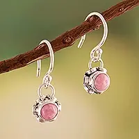 Compassion BlossomFloral Sterling Silver Dangle Earrings with Pink Rhodonite Popular
