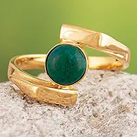 Window to the Earth18k Gold-Plated and Chrysocolla Single-Stone Ring from Peru Professional Grade
