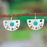 Sale Fan SpectacleModern Openwork Taxco 925 Silver Turquoise Drop Earrings