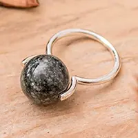 Contemporary OrbMinimalist Dark Green Jade Silver Ball Cocktail Ring Warranty Included