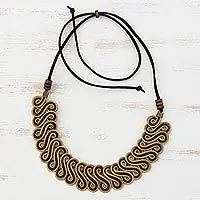 Winding PathGolden Grass Statement Necklace with Adjustable Cord Limited Offer