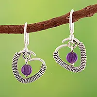 Reduced Price Wise LoveSterling Silver Heart Dangle Earrings with Amethyst