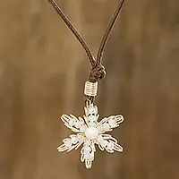 Delicate StarStar=Shaped Pendant Necklace with Cultured Pearl Genuine