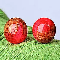 Save Now Pink ForeverRound Beechwood and Pink Resin Stud Earrings from Armenia