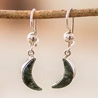 Order Now Chic CrescentSilver Dark Green Jade Crescent Moon Dangle Earrings