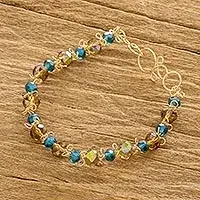 Blue and HoneyBlue and Honey Crystal Beaded Link Bracelet from Costa Rica Authentic