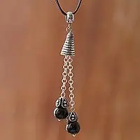 Professional Grade Floral PendulumsObsidian Gemstone Pendant Necklace on Cotton Cord from Peru