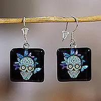 Trusted Brand Butterfly CatrinaDecoupage on Glass Catrina Butterfly-Themed Dangle Earrings